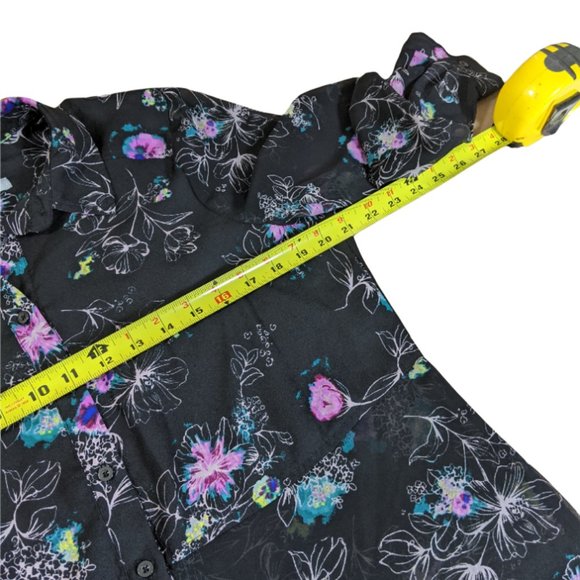 Lauren Conrad Long Button Up Blouse Floral Print on Black - Large - Picture 10 of 11